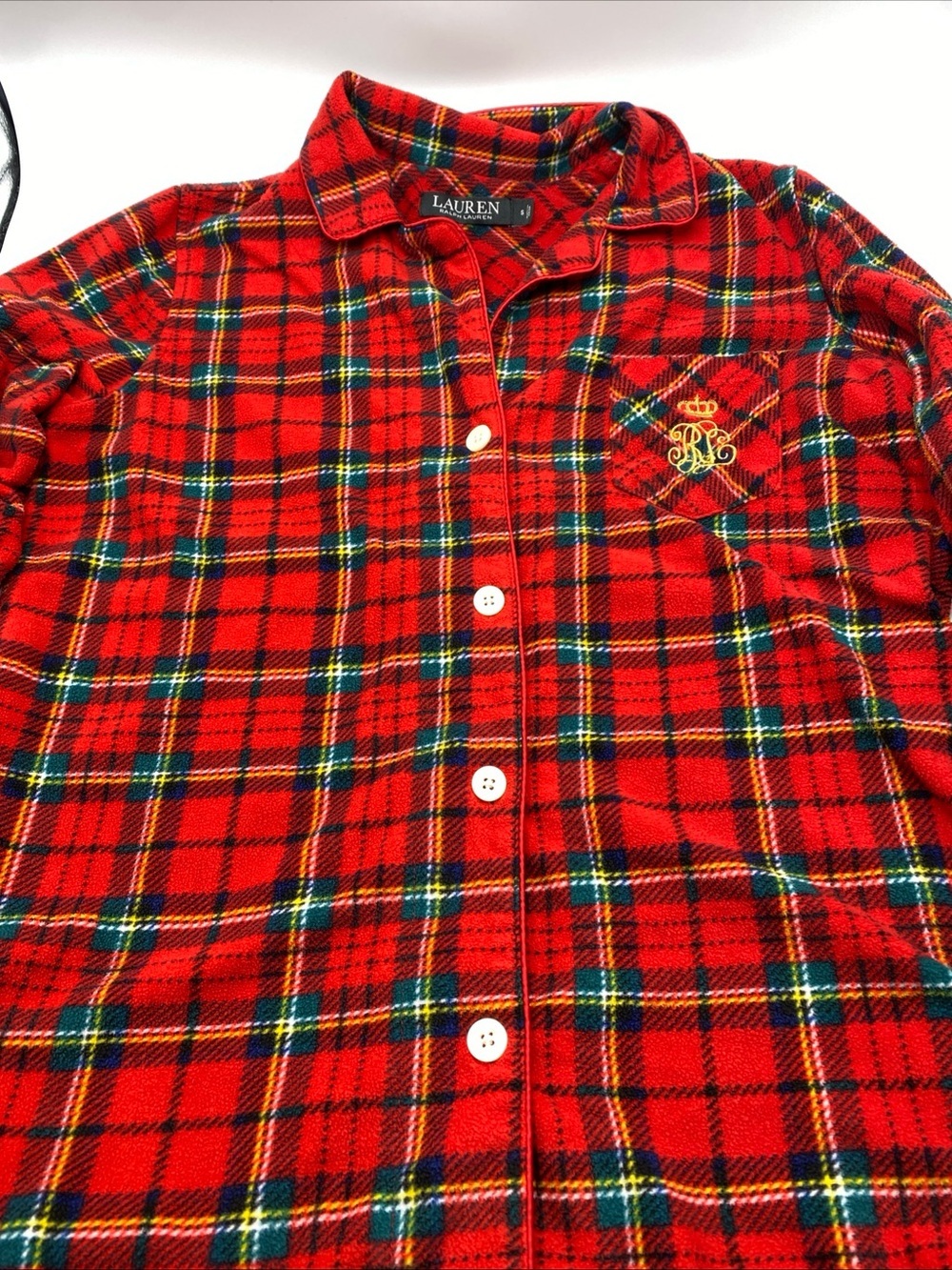Lauren Ralph Lauren Womens Red Plaid Black Label Flannel Pajama top shirt Small